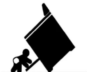 Silhouette of a person pushing a large object with a stick (no text or symbols)