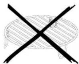 Simple line drawing of an oval table with a diagonal X mark (no text or symbols)