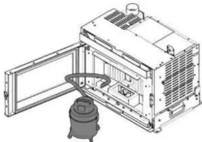 Technical line drawing of an industrial machine with a lid and ventilation duct (no text or symbols)