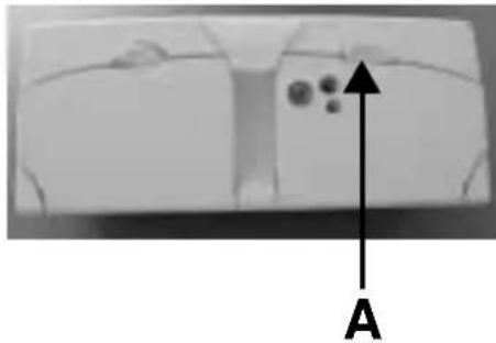 Diagram showing a rectangular object with internal features and an upward-pointing arrow labeled 'A' (no text or symbols beyond label)