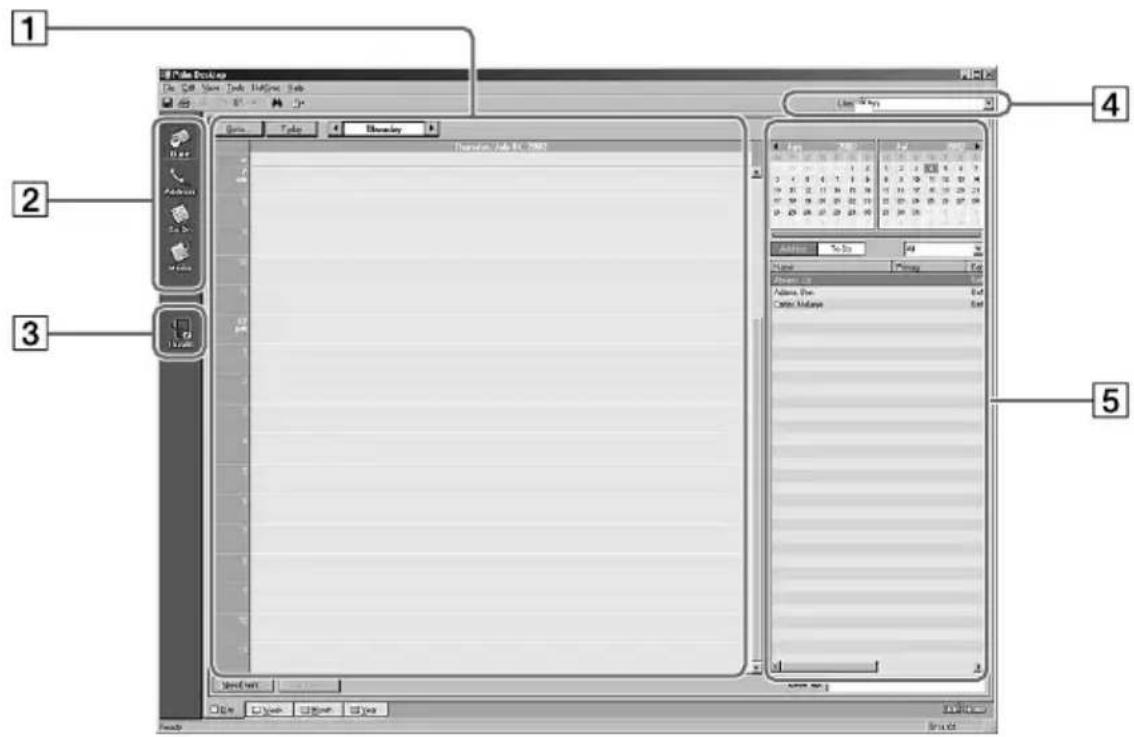 Screenshot of a legacy Windows application interface with labeled components and tool panels
