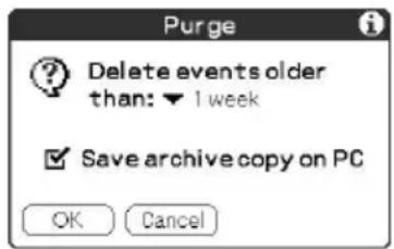 Purge Delete events older than: ▼ 1 week ✓ Save archive copy on PC OK Cancel