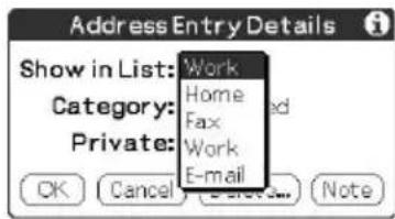 Address Entry Details Show in List: Category: Private: OK Cancel Help Note Work Home Fax Work E-mail