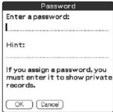 Password Enter a password: Hint: If you assign a password, you must enter it to show private records. OK Cancel