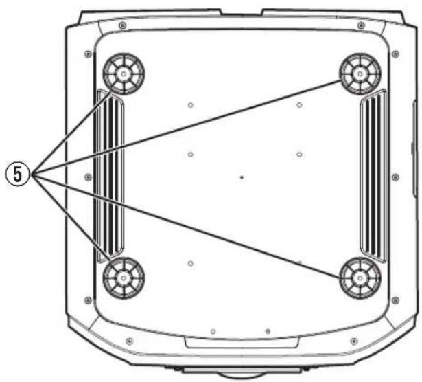Top-down schematic of a device casing with four wheels and a triangular component, no text or symbols present