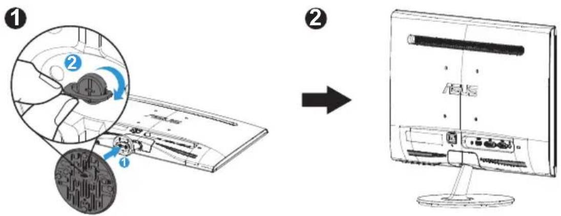 Diagram illustrating the process of device disassembly from a computer to a monitor, with numbered steps and component illustrations.