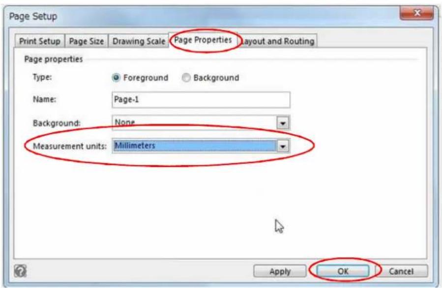 Page Setup Print Setup Page Size Drawing Scale Page Properties Layout and Routing Page properties Type: Foreground Background Name: Page-1 Background: None Measurement units: Millimeters Apply OK Cancel
