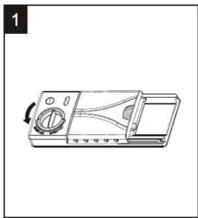 Line drawing of a handheld device with control panel and rotary knob (no text or symbols)