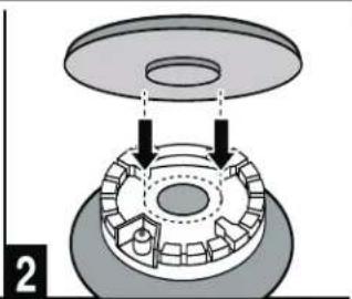 Mechanical assembly diagram showing a circular component with internal gear-like structure and two arrows indicating motion (no text or symbols)