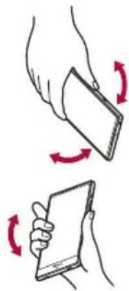 Illustration showing two hand gestures: one holding a smartphone, the other holding a tablet with red curved arrows indicating rotation (no text or symbols)
