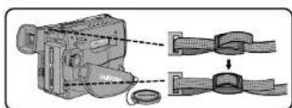 Diagram showing a camera module being processed with a belt, illustrating the assembly process (no text or symbols present)