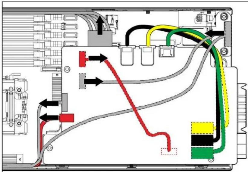 Interior view of an electronic device showing wiring connections and ports (no text or symbols visible)