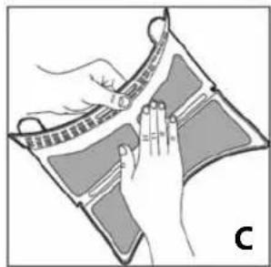 Illustration of hands interacting with a curved device or panel, no text or symbols visible