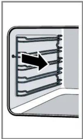 Diagram of a door with a black arrow pointing to a rack inside, no text or symbols present