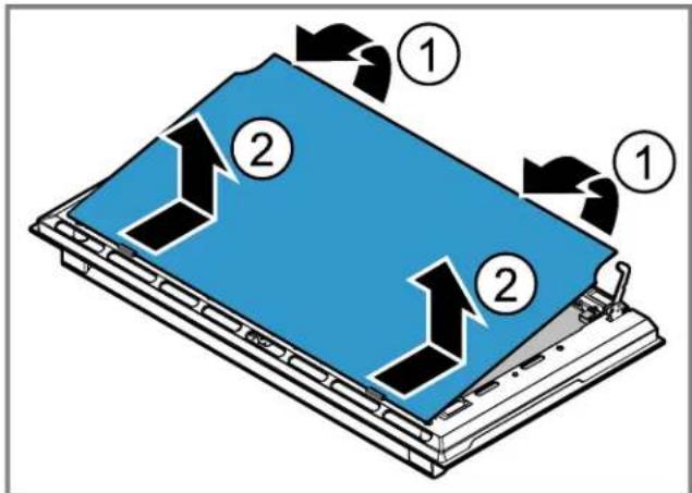 Diagram showing a device with two numbered components and directional arrows indicating flow or movement.