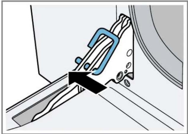 Technical illustration of a mechanical assembly with a blue clamp and metal components (no text or symbols)