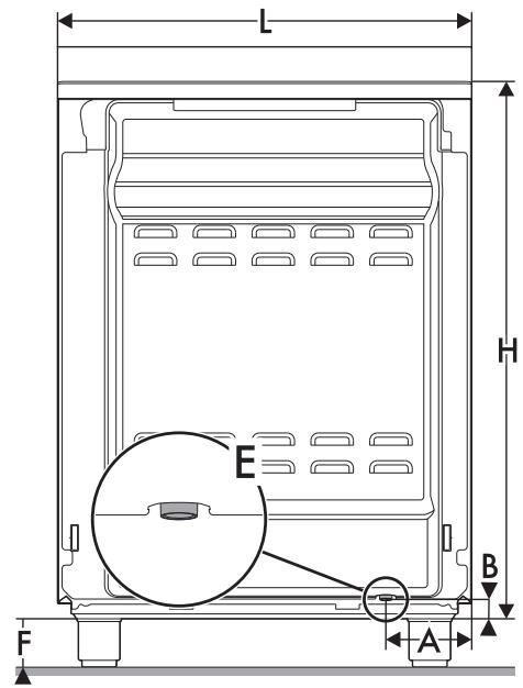 SMEG CX60ISVT9 - Afmetingen van het apparaat: locatie van de aansluitingen elektriciteit (mm) - 1