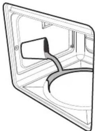 Line drawing of a door handle and sink (no text or symbols)