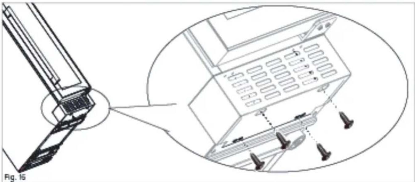 Technical line drawing of a mechanical assembly with a pen and tool, showing internal components and alignment (no text or symbols)
