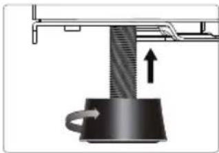 Diagram of a mechanical device with a rotating base and upward force arrow (no text or symbols)
