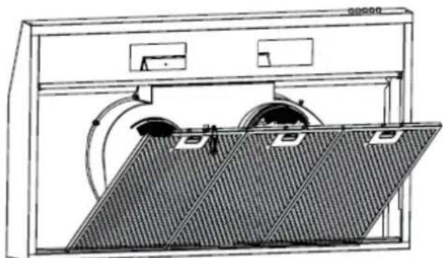 Technical line drawing of a solar panel installation with cooling fans and fan blades (no text or symbols)
