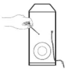 Simple line drawing of a hand holding a tool next to a cylindrical object (no text or symbols)