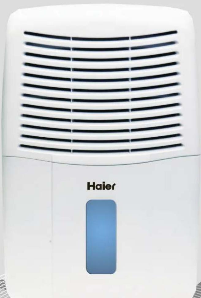 White Haier air purifier with black ventilation grille and blue logo (no text or symbols on device body)