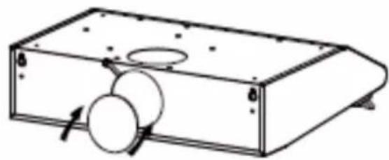 Simple line drawing of a rectangular box with two circular components and an arrow indicating rotation (no text or symbols)