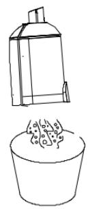 Simple line drawing of a container with food items, no text or symbols present