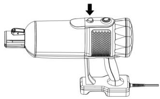 Technical line drawing of a handheld device with a sensor and mounting base (no text or symbols)