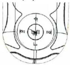Technical line drawing of a mechanical component with concentric circles and mounting features (no text or symbols)