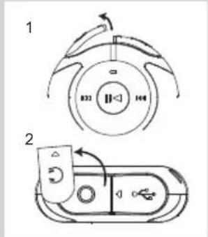 Diagram showing two types of remote control devices with labeled parts and directional arrows indicating rotation or movement.