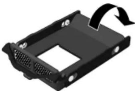 3D rendering of a black plastic housing component with ventilation slots and a scroll arrow indicating rotation (no text or symbols)