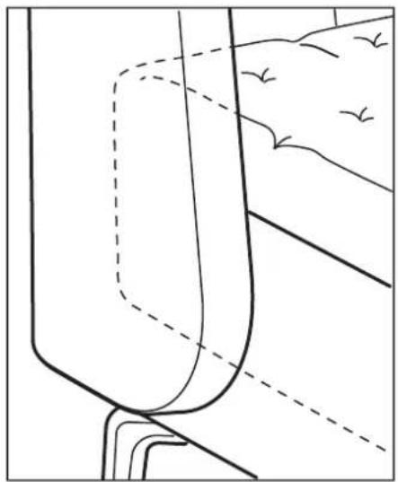 Diagram of a curved structure with dashed lines and birds flying above, no text or symbols present