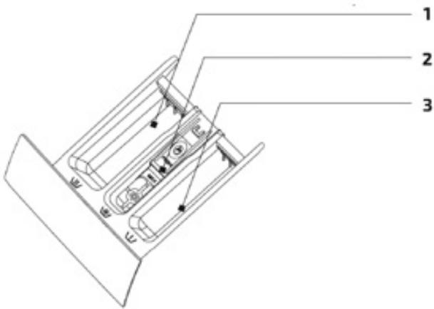 Technical diagram of a mechanical device with labeled components and directional arrows indicating assembly or movement.
