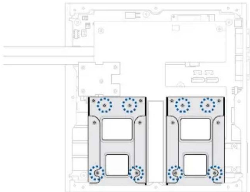 Technical diagram of two mechanical device modules with blue circular components and mounting brackets (no text or symbols)