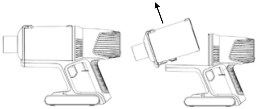 Technical line drawing of two mechanical devices with a directional arrow indicating motion (no text or symbols)