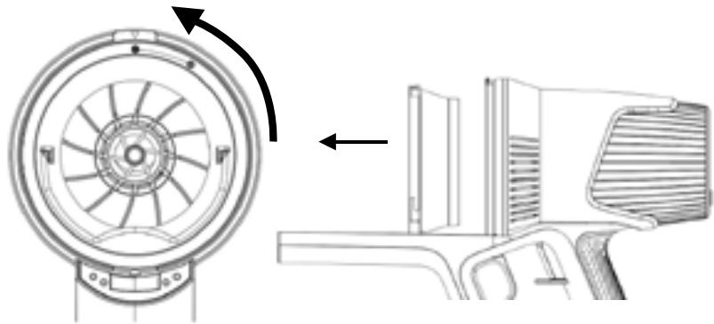 Technical line drawing of a fan assembly with internal blades and housing (no text or symbols)