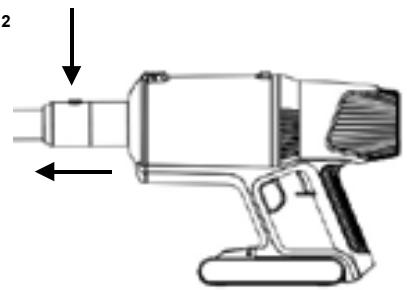 Technical line drawing of a handheld device with directional arrows indicating movement (no text or symbols)