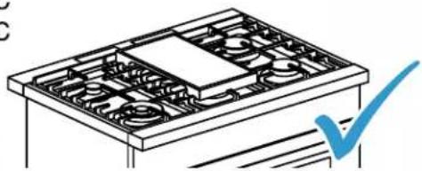 Technical line drawing of a mechanical assembly with grid-like components and a blue checkmark (no text or symbols)