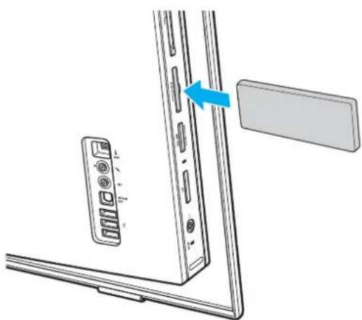 Diagram of a device panel with a blue arrow pointing to a component, showing no text or symbols.
