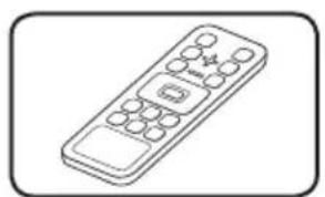 Line drawing of a remote control with keypad and buttons (no text or symbols)