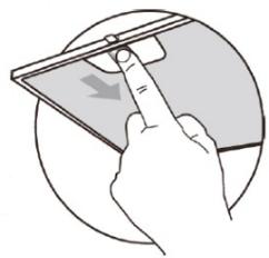 Illustration of a hand pressing a tablet with a finger (no text or symbols)