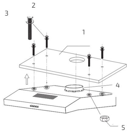 Technical diagram of a mechanical assembly with numbered components and directional arrows indicating movement or force