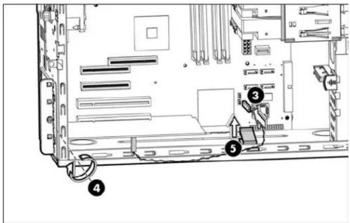 Technical diagram of an internal computer drive bay with numbered annotations indicating components like CPU, memory, and hardware.