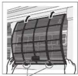 Illustration of hands installing a curved panel on a brick wall (no text or symbols visible)
