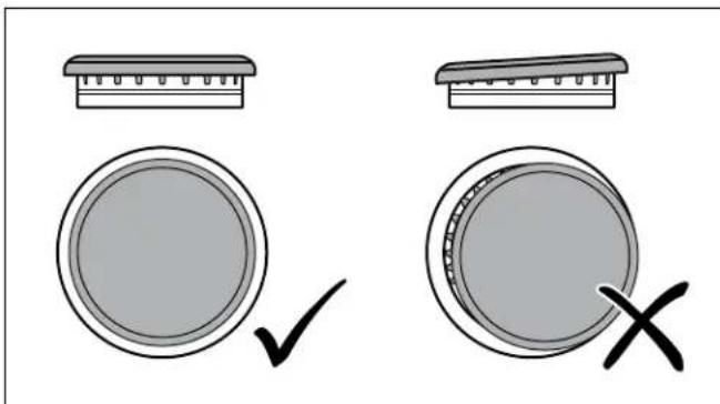 Two circular objects with checkmarks and a cross mark, one above and one below, both without any text or symbols.
