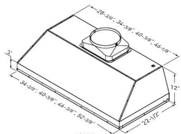 (34")17-1/4" (40")20-1/4" (46")23-1/4" (52")26-1/4" (34")12" (40")15" (46")18" (52")21" 2" elec. k/o Ø 10- C/L