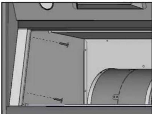 Interior view of a mechanical or electrical enclosure with visible structural elements and mounting holes (no text or symbols)