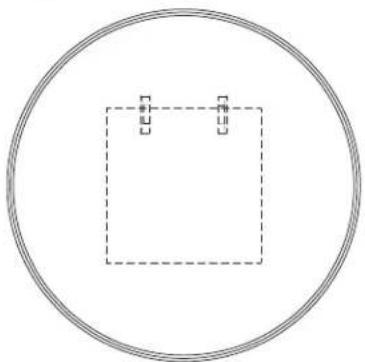 Simple geometric diagram showing a circle with a dashed square and two small squares inside (no text or symbols)
